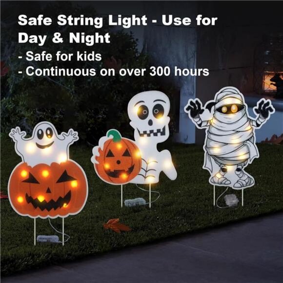 Lighted Yard Signs for Halloween Props Yard Stakes Light Up Pumpkin Ghost Yard - Picture 3 of 7